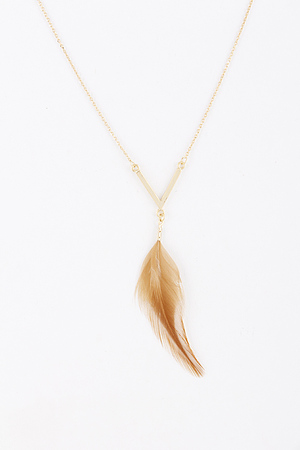 Feather Pendant Necklace with V Drop Detail 5JAE10